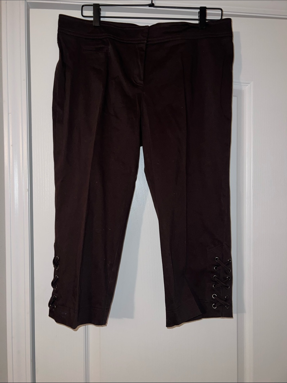 Cache Dark Brown Cropped Ponte Capris with Lace-Up Hem